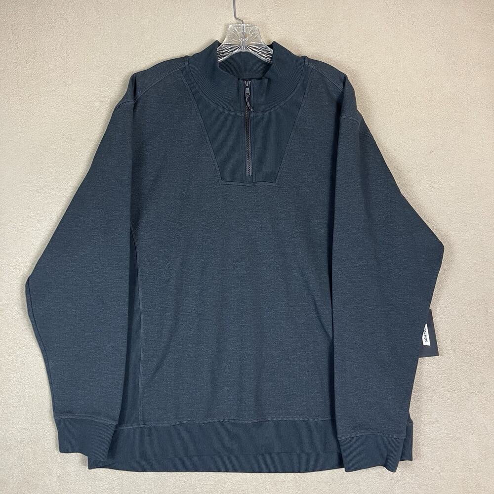 Legends‎ Pullover Mens XXL Black Highland 1/4 Zip Cotton Knit Mock Neck Stretch
